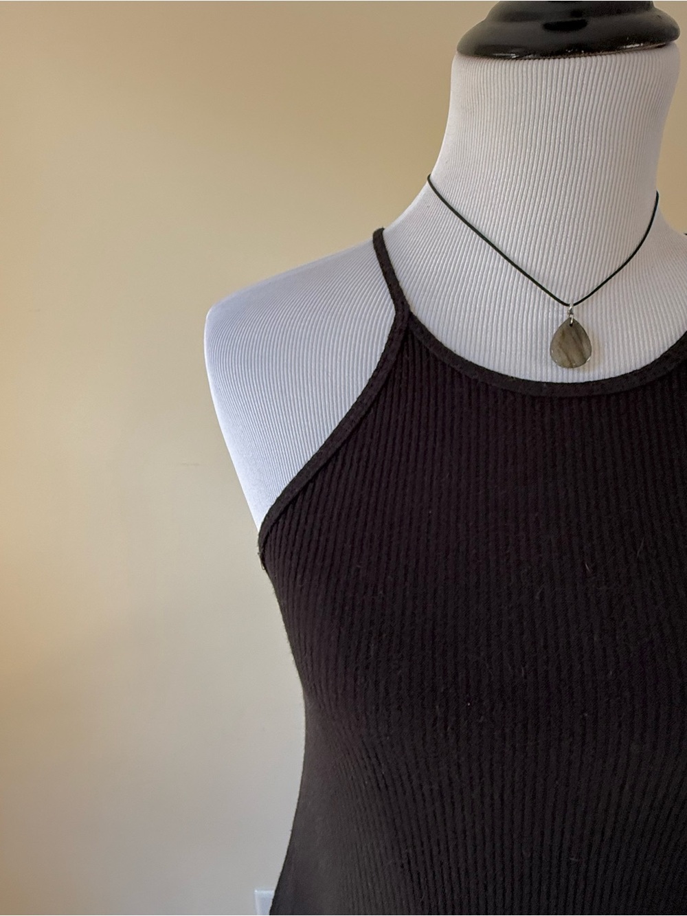 Saturday Sunday Ribbed High-Neck Halter Dress in Black